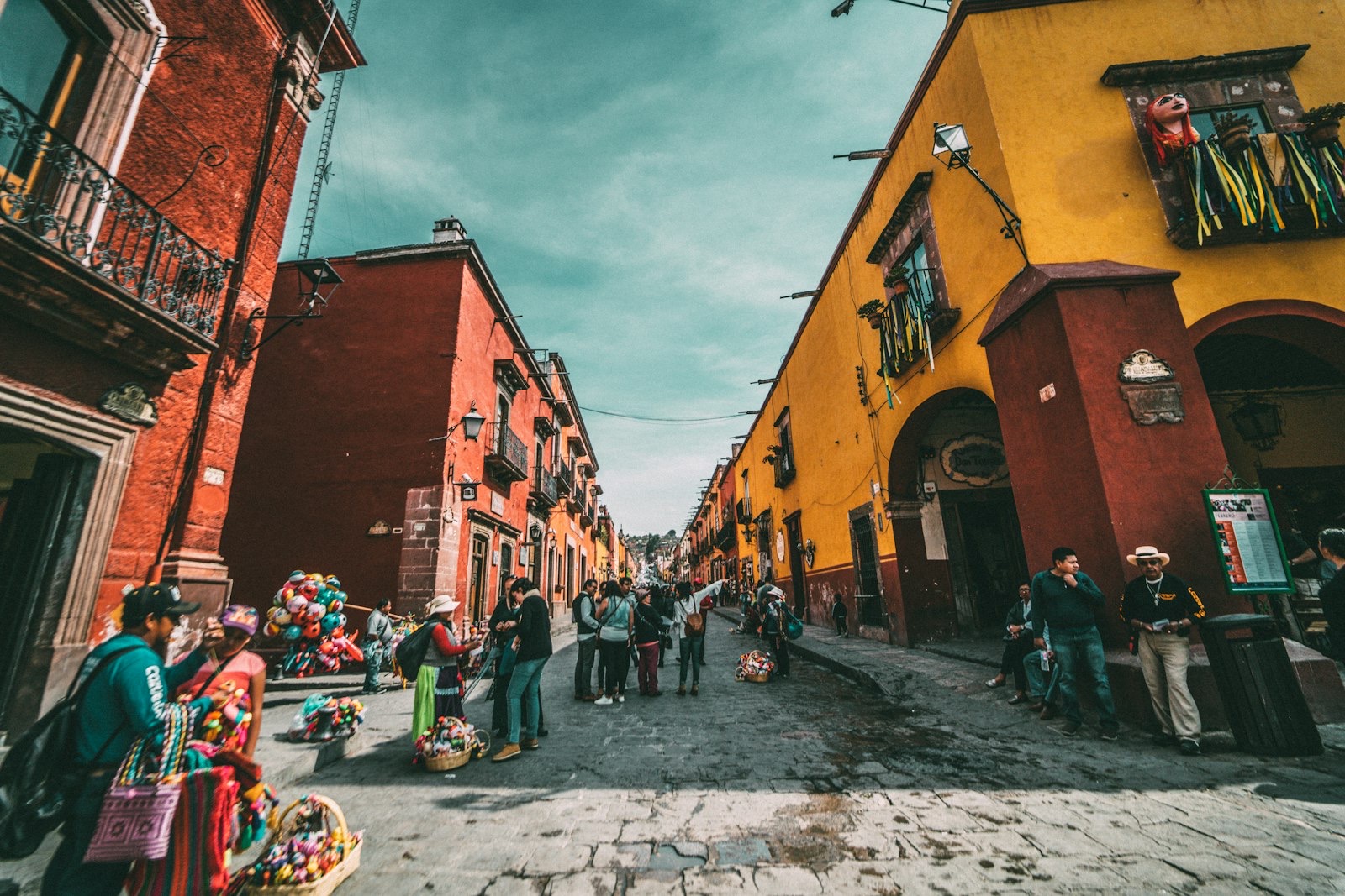 Brightly painted trajinera boats on the canals of Xochimilco, Mexico City